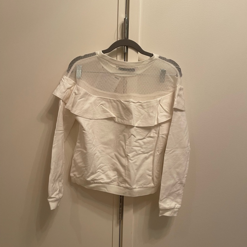 SD Collection White Ruffle Mesh Yoke Sweatshirt - Picture 2 of 9